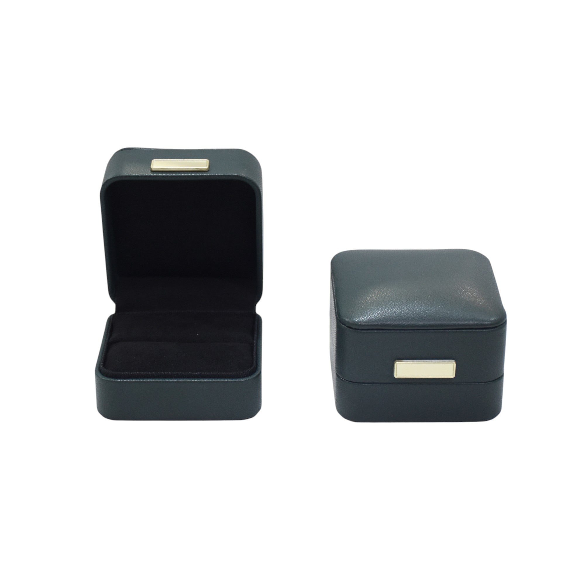 Vegan Letaher Green Ring Box with Metal Border.