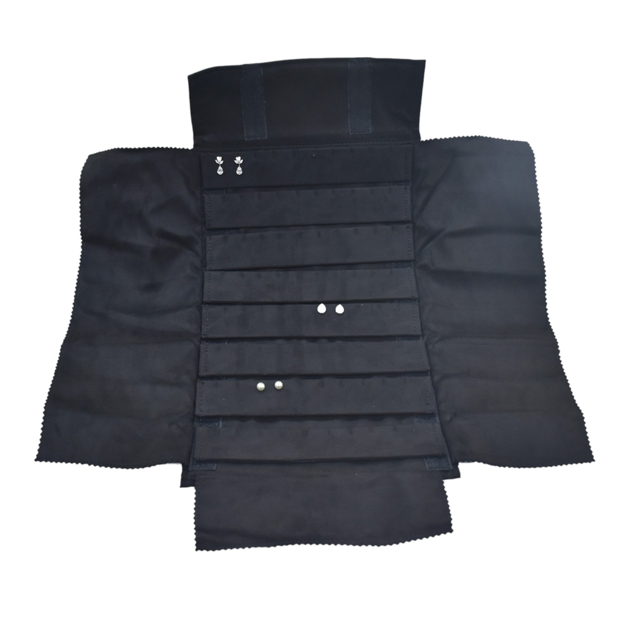 Black Suede Jewellery Stock Roller and Folder For Storage & Travel.