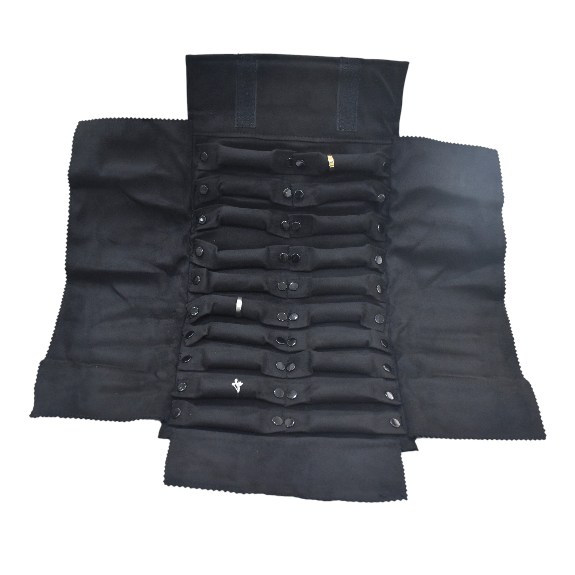 Black Suede Jewellery Stock Roller and Folder For Storage & Travel.