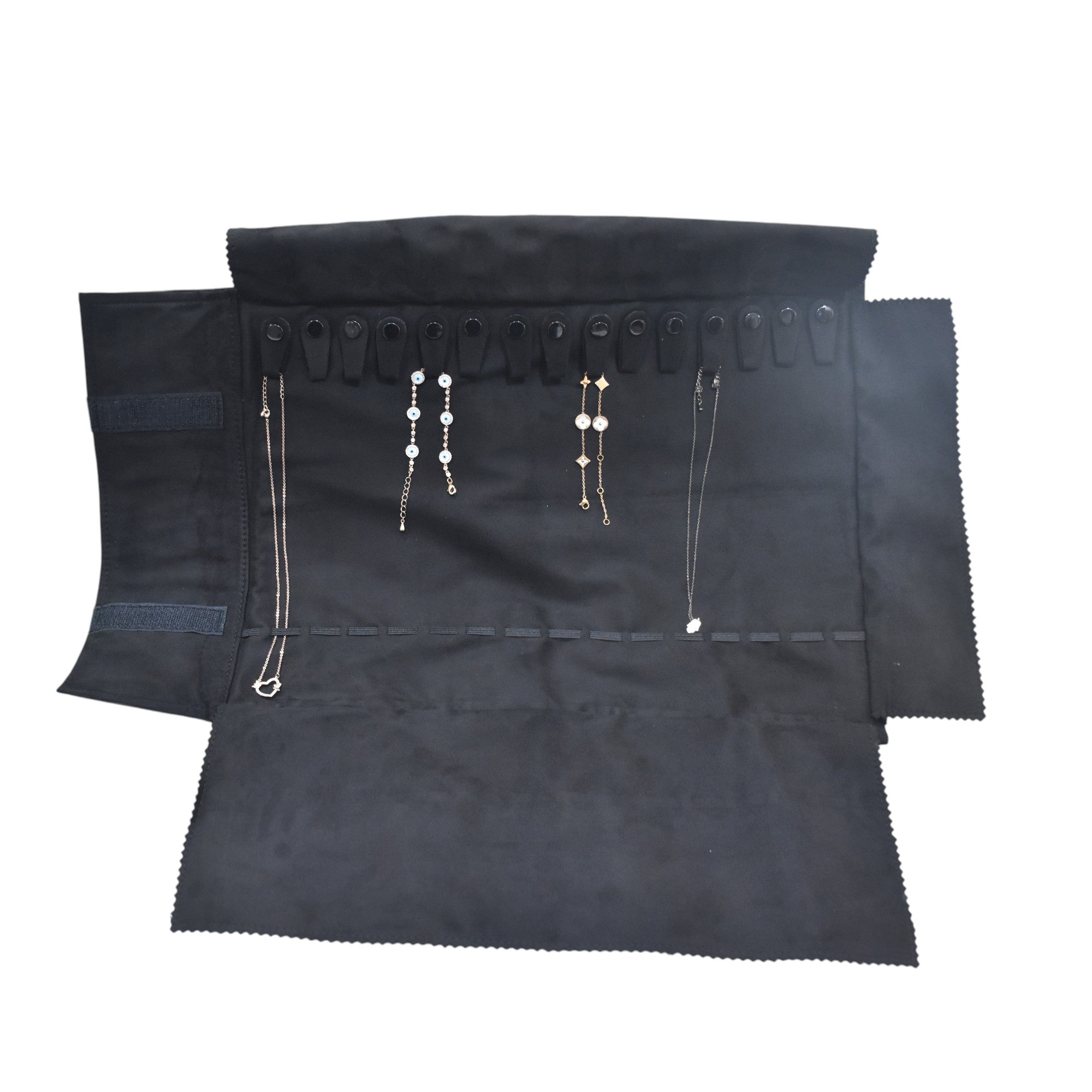 Black Suede Jewellery Stock Roller and Folder For Storage & Travel.