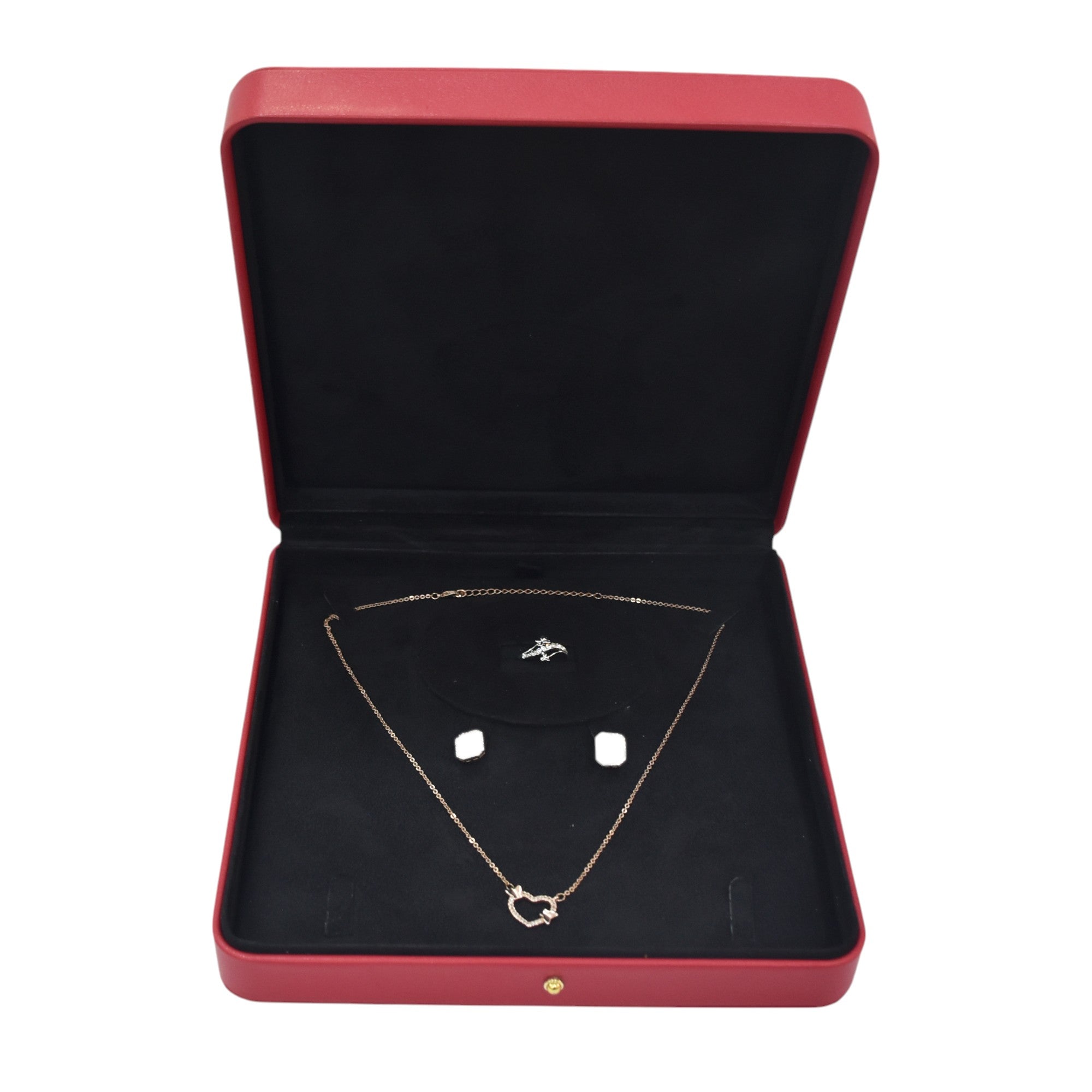 Red PU finish Jewellery Box with Stylish Golden Button.