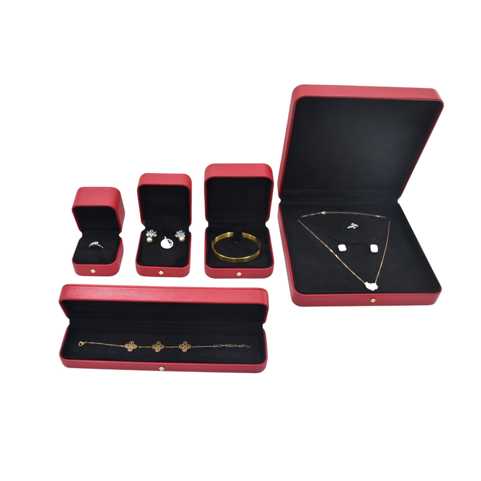 Red PU finish Jewellery Box with Stylish Golden Button.