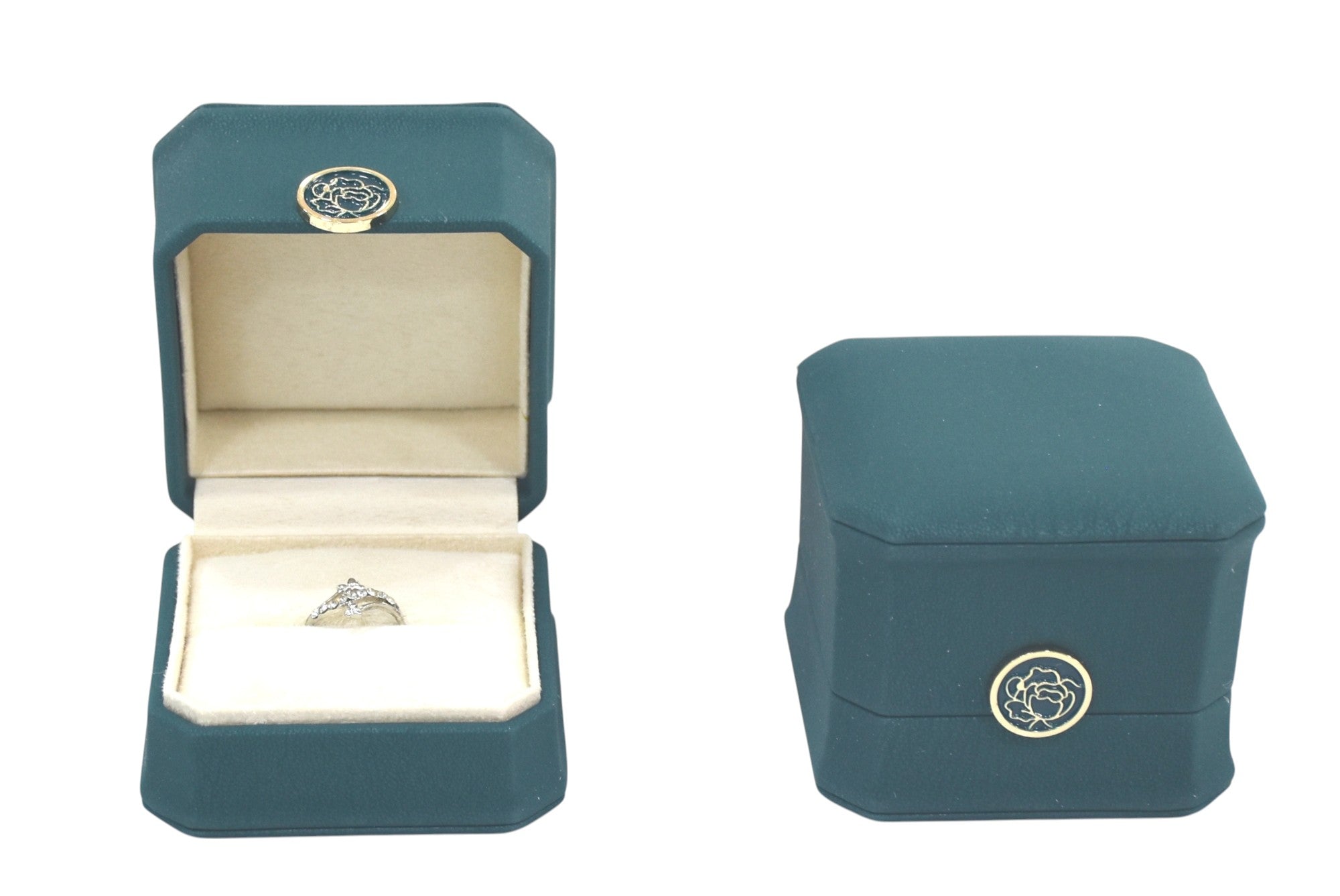PU Finish Jewelry Ring Box With Stylish Golden Round Button 3x3x2.25"