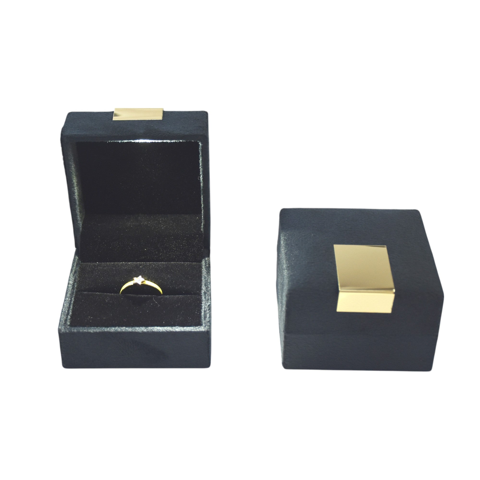 Black Velvet Jewelry Box With Metal Plate & LED Light.