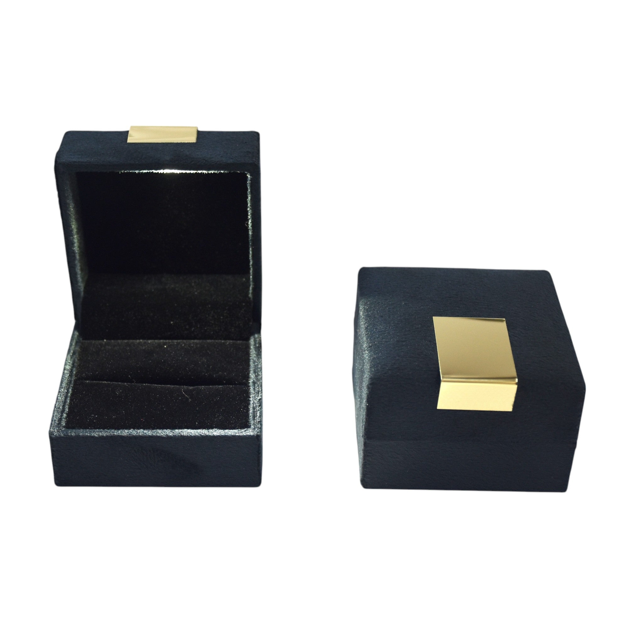 Black Velvet Jewelry Box With Metal Plate & LED Light.