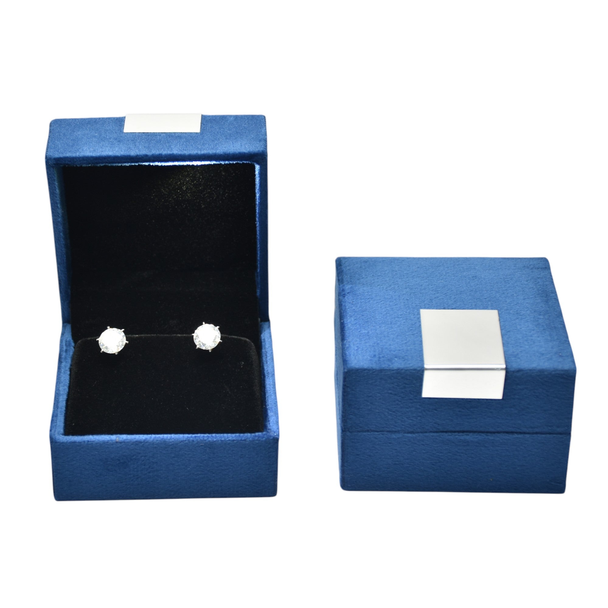 Blue Velvet Jewellery Box with Metal plate & LED Light.