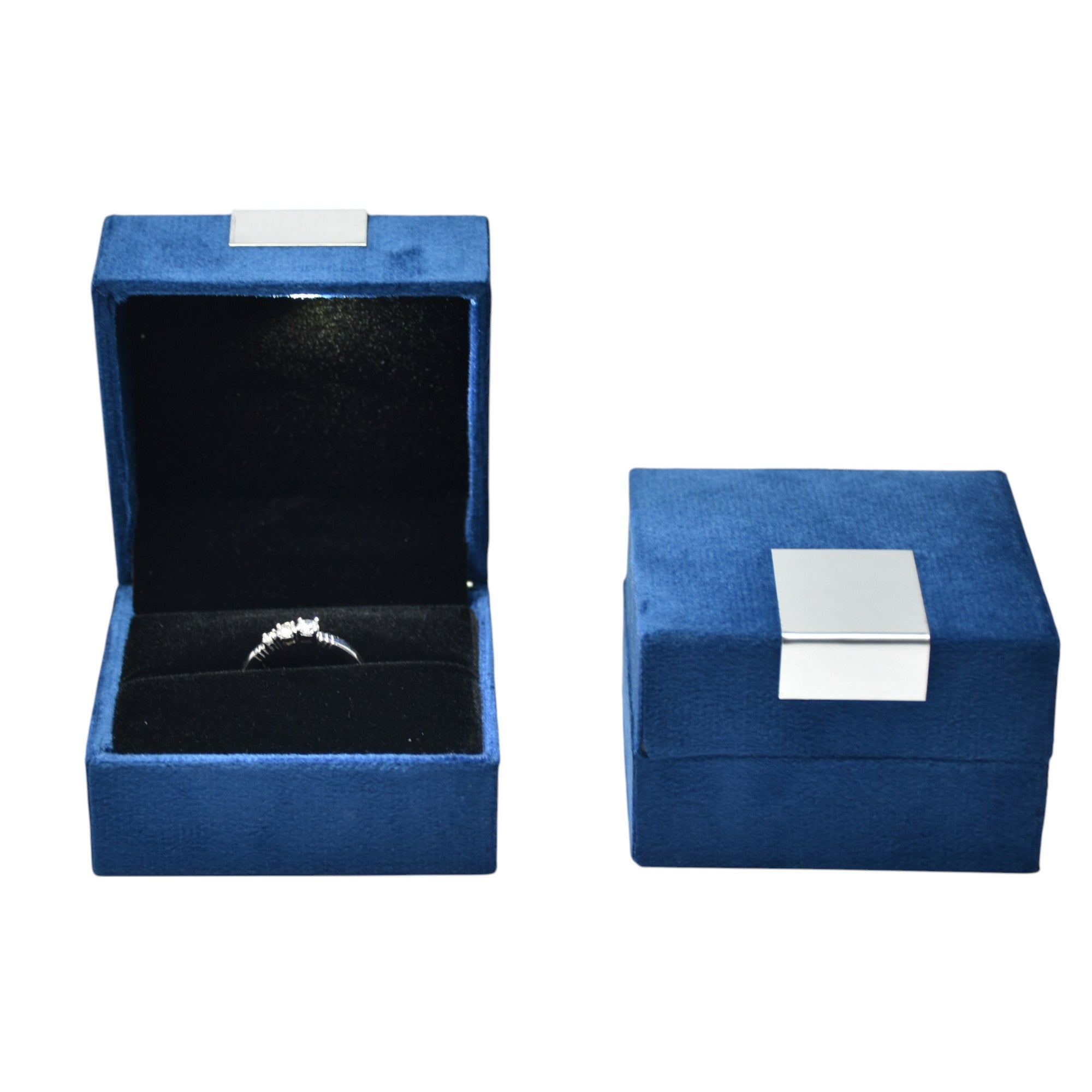 Blue Velvet Jewellery Box with Metal plate & LED Light.
