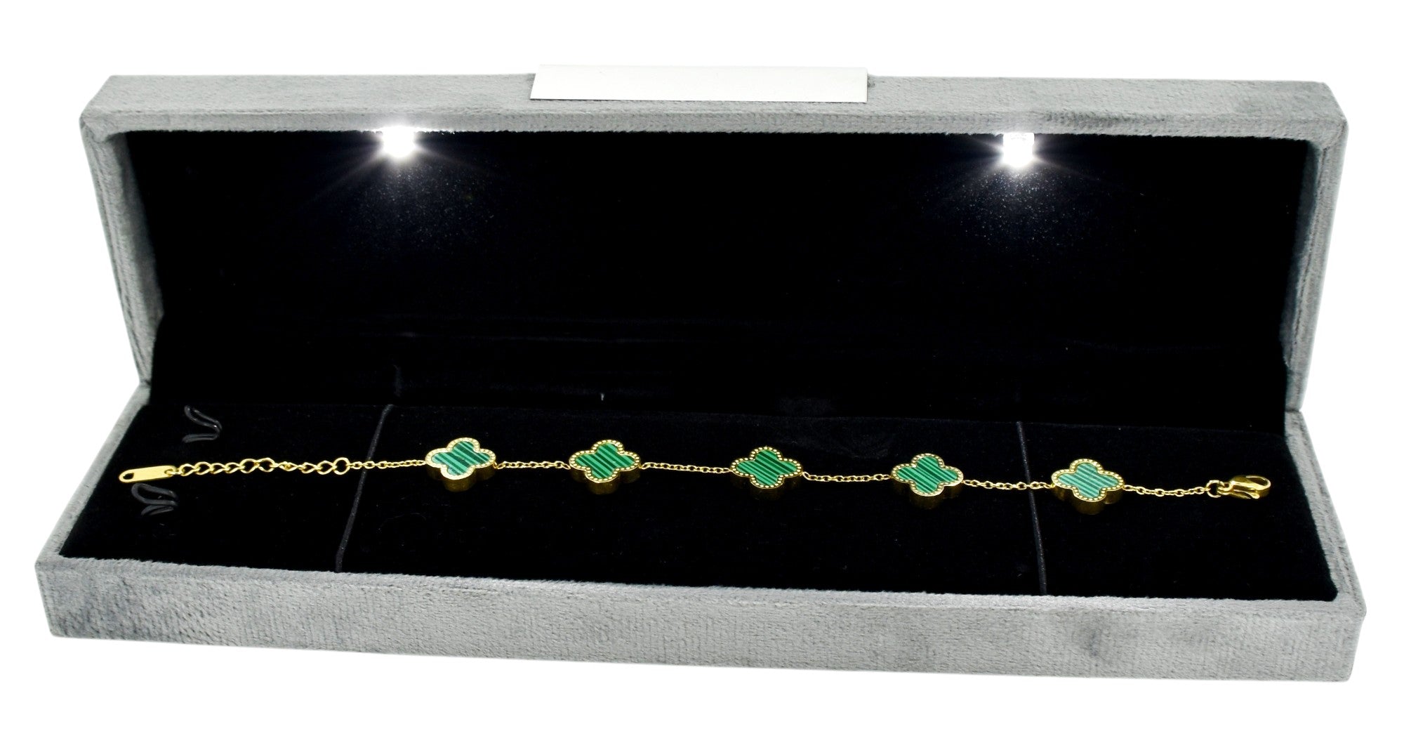 Grey Velvet Jewellery Box With Metal Plate & LED Light.