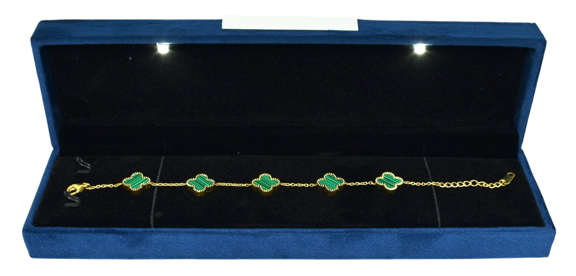 Blue Velvet Jewellery Box with Metal plate & LED Light.