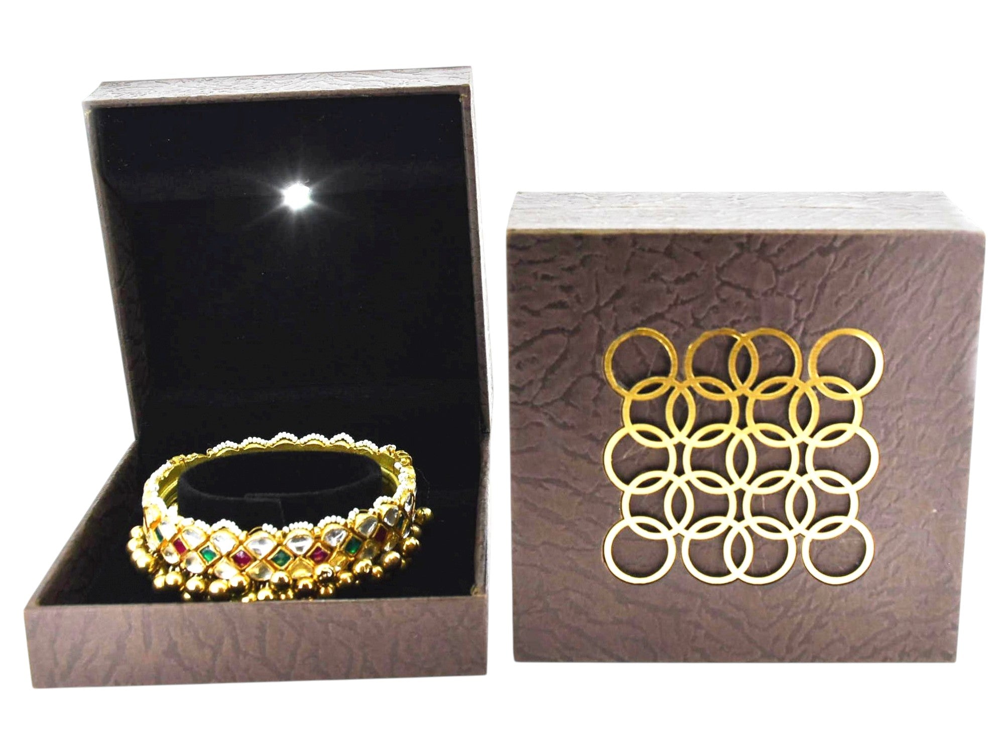 Brown Jewellery Box With Laser Cut Design & LED Light