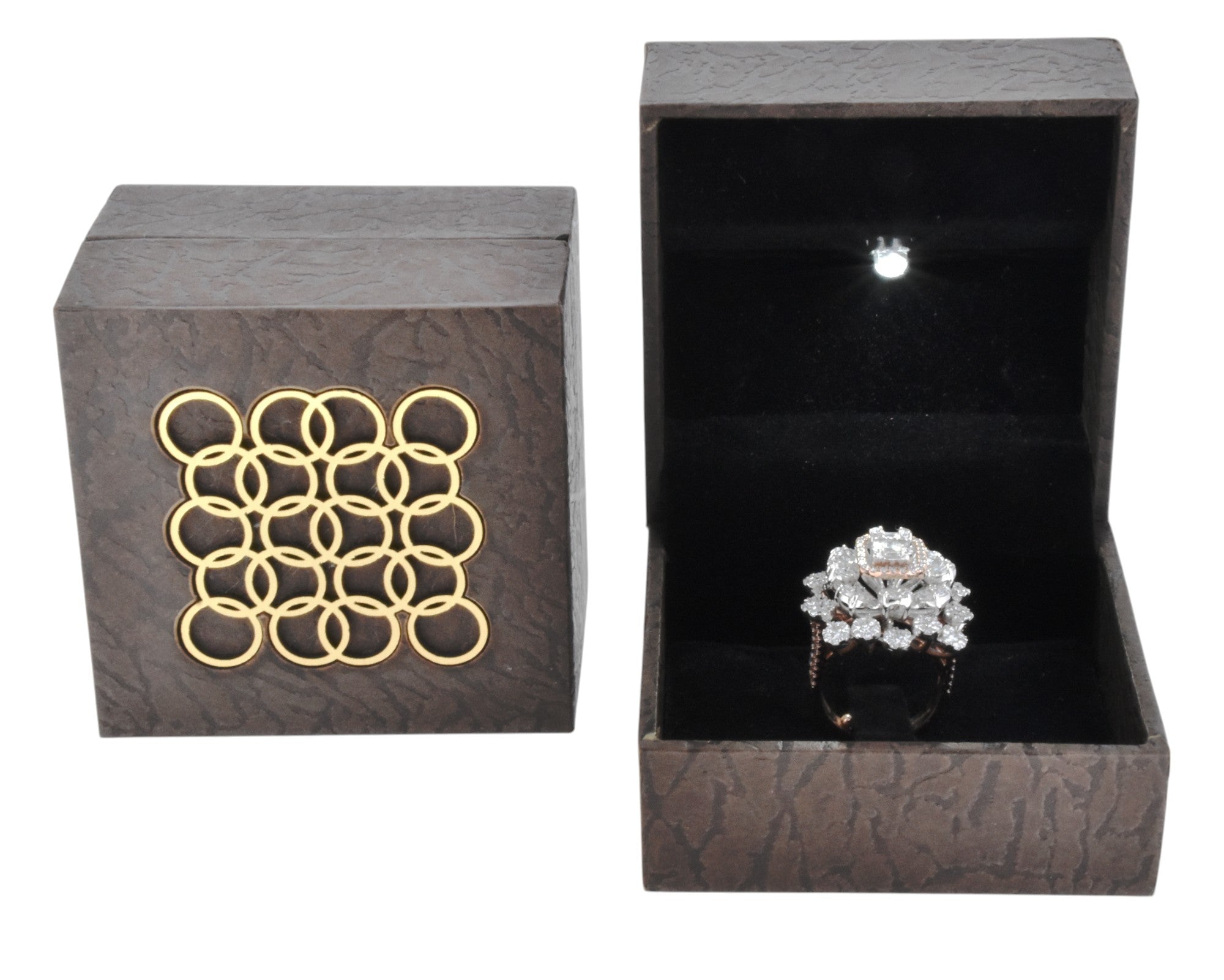 Brown Jewellery Box With Laser Cut Design & LED Light