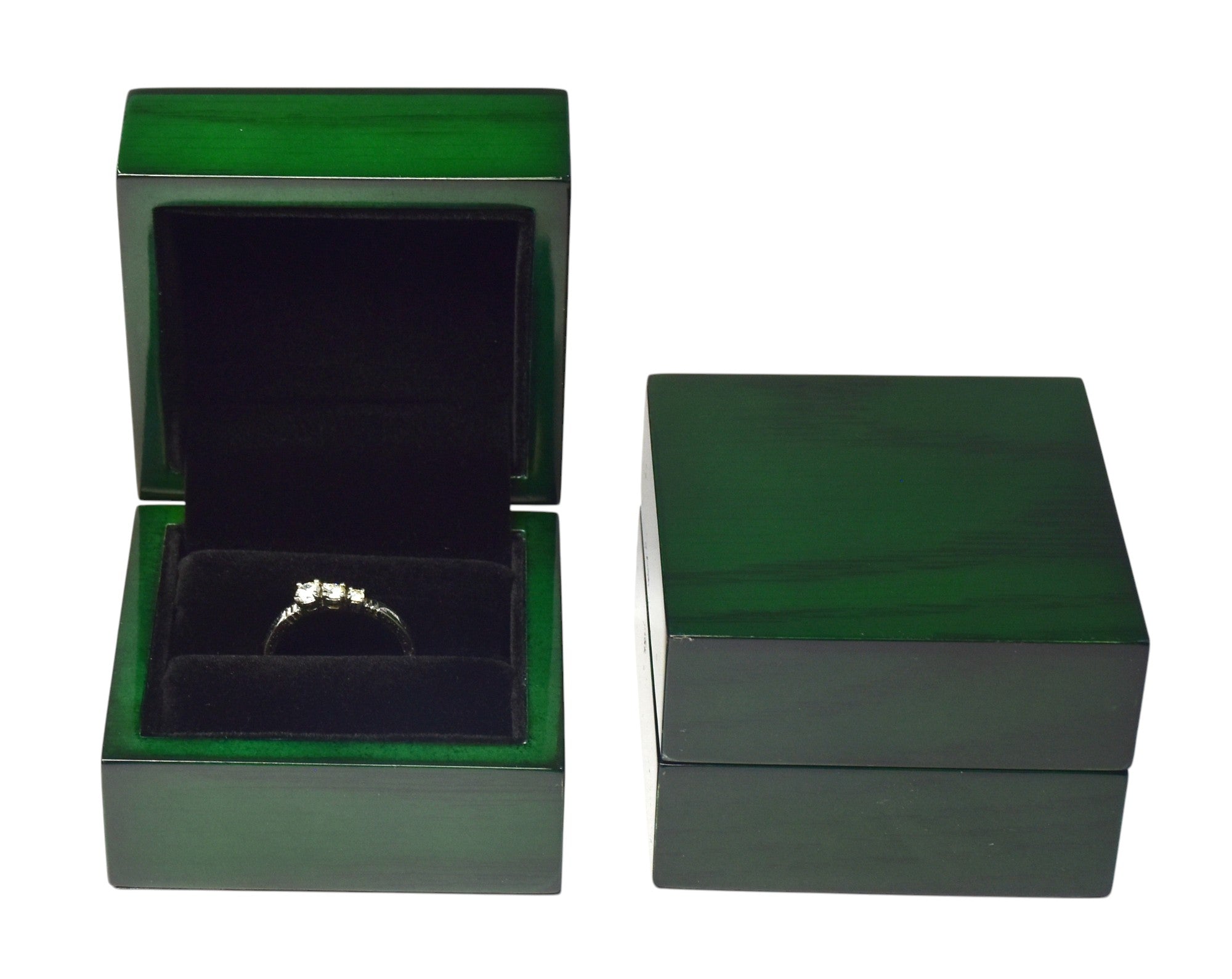 Green Wooden Lamination Jewellery Box For Ring.