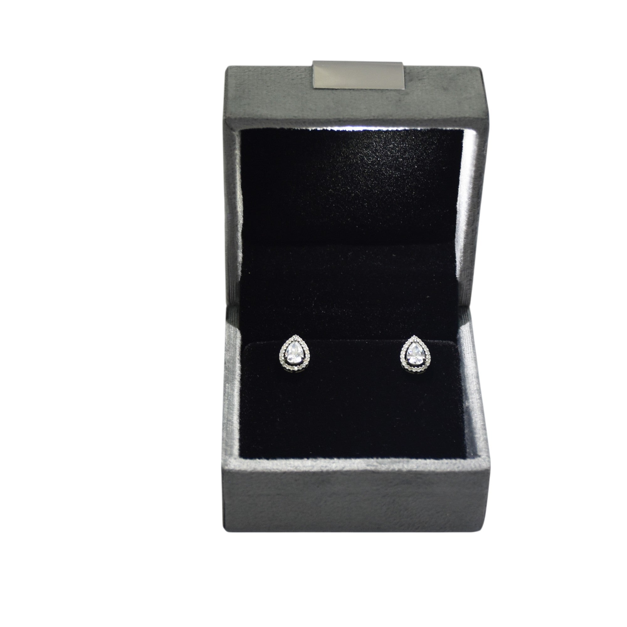 Grey Velvet Jewellery Box With Metal Plate & LED Light.