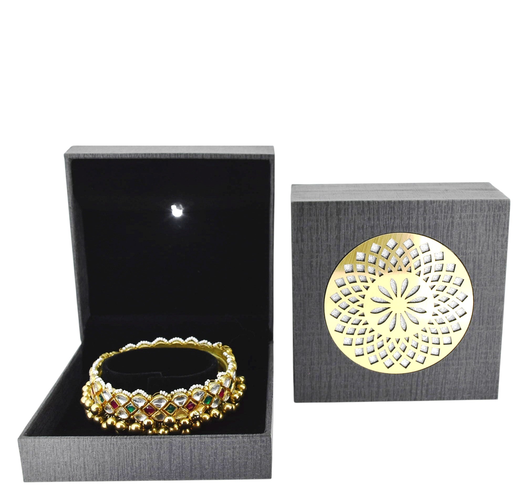 Grey Jewellery Box With Laser Cut Design & LED Light.