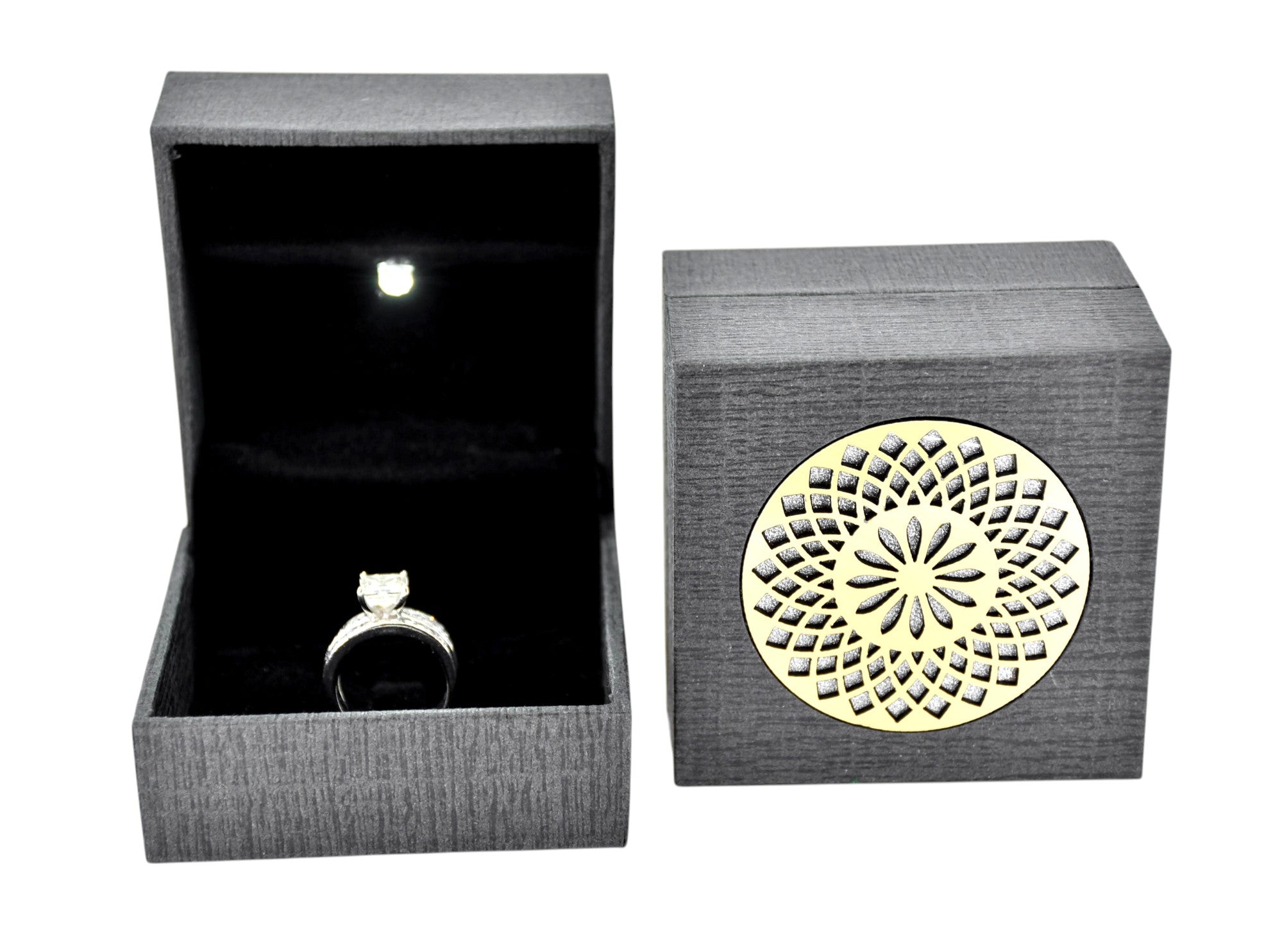 Grey Jewellery Box With Laser Cut Design & LED Light.