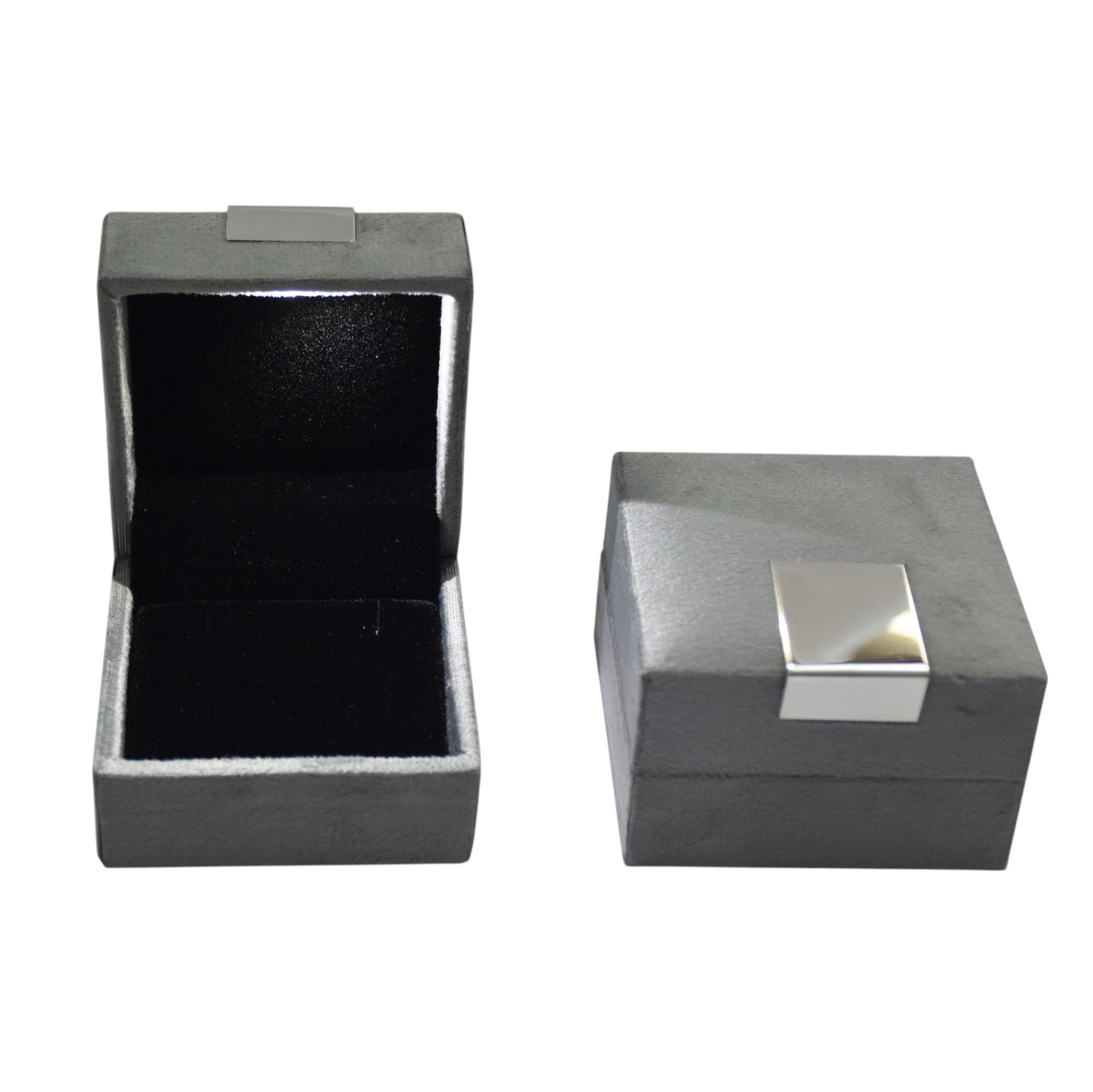 Grey Velvet Jewellery Box With Metal Plate & LED Light.