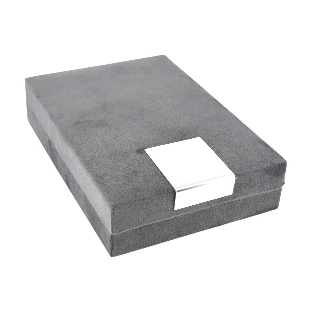 Grey Velvet Jewellery Box With Metal Plate & LED Light.