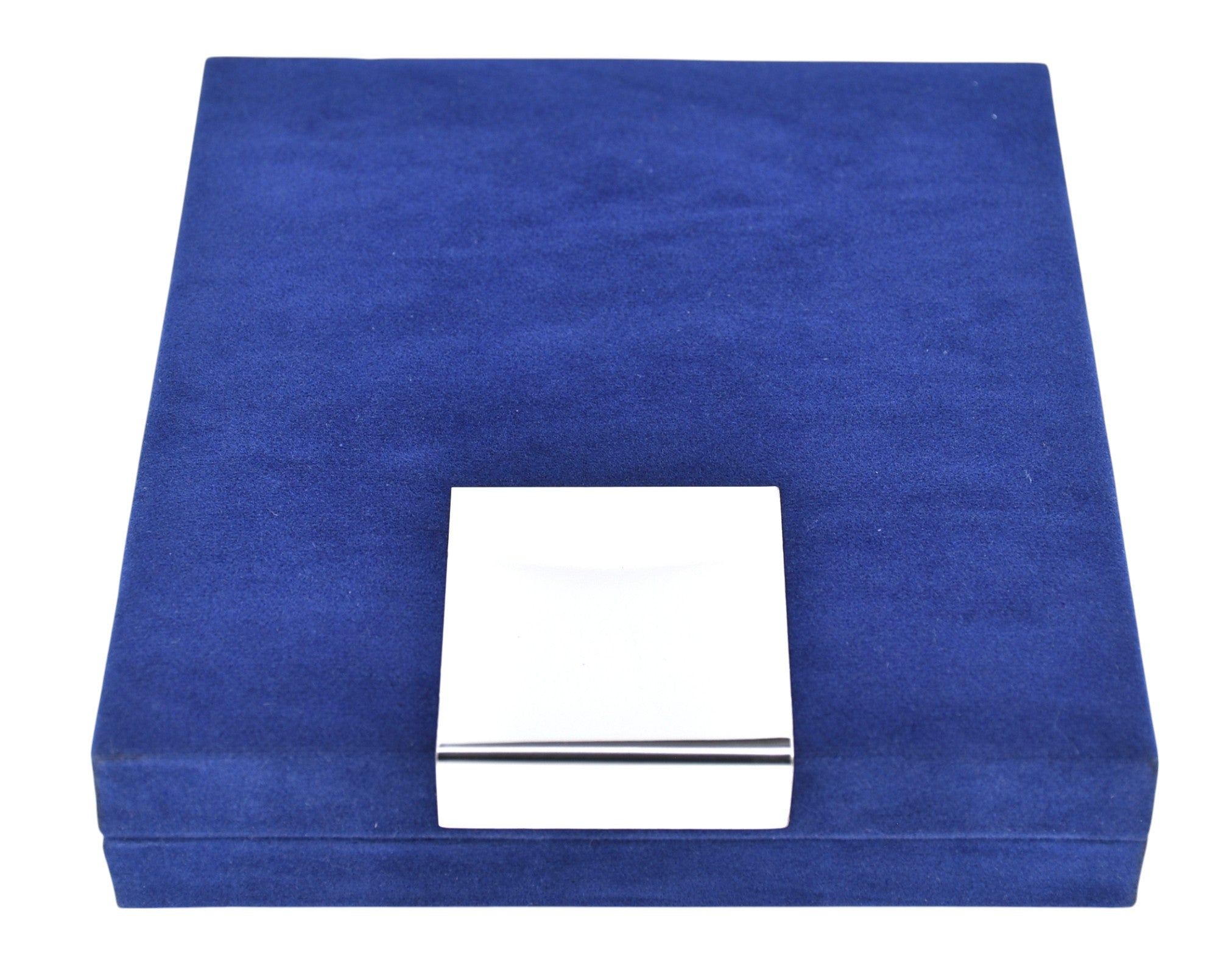 Blue Velvet Jewellery Box with Metal plate & LED Light.