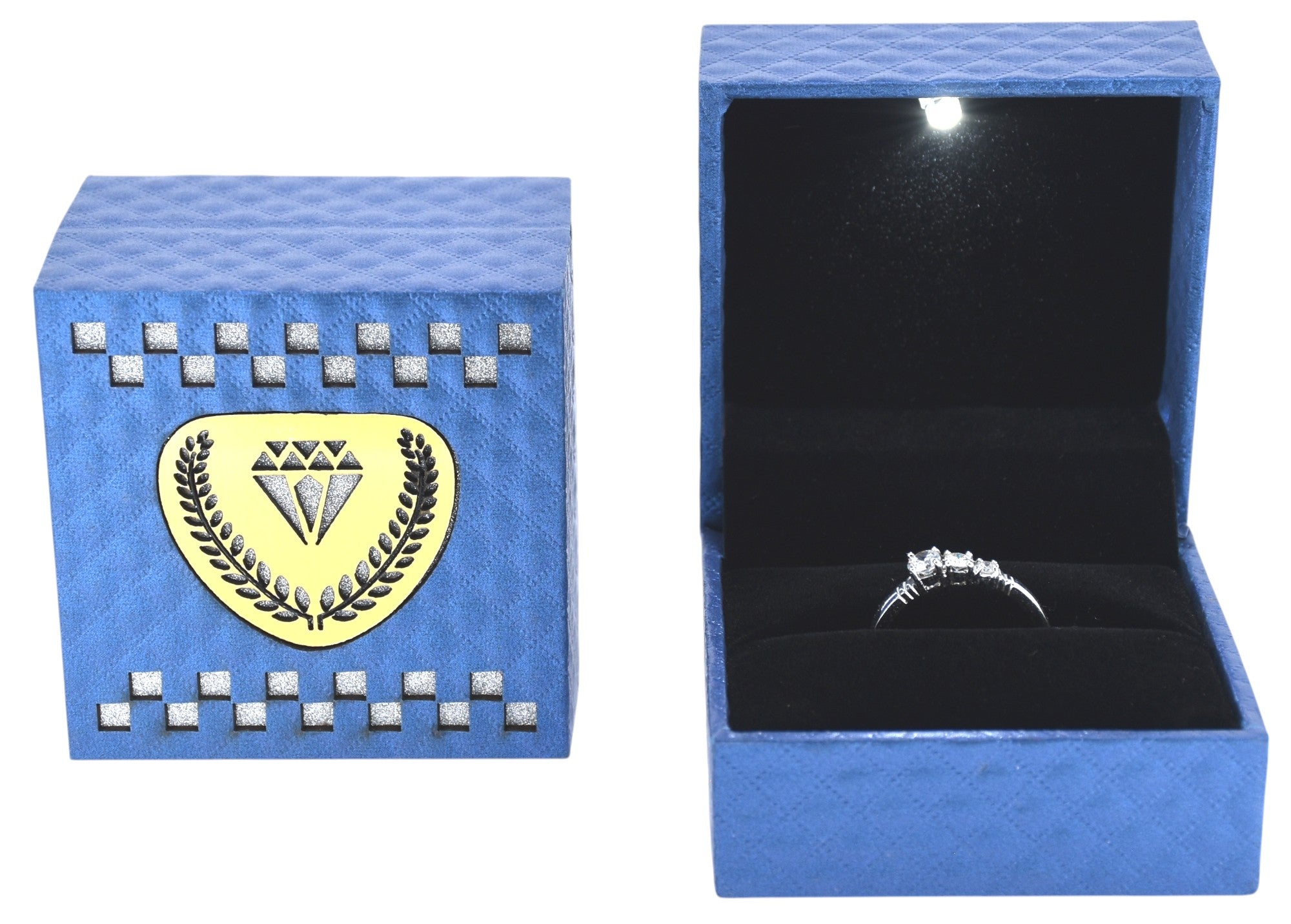 Blue Jewellery Box With Laser Cut Design & LED Light.