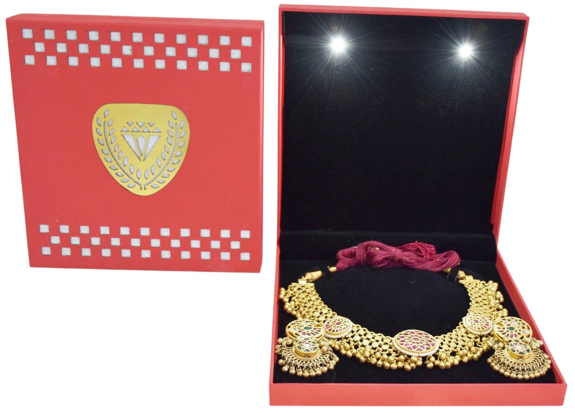 Red Jewellery Box With Laser Cut Design & LED Light.