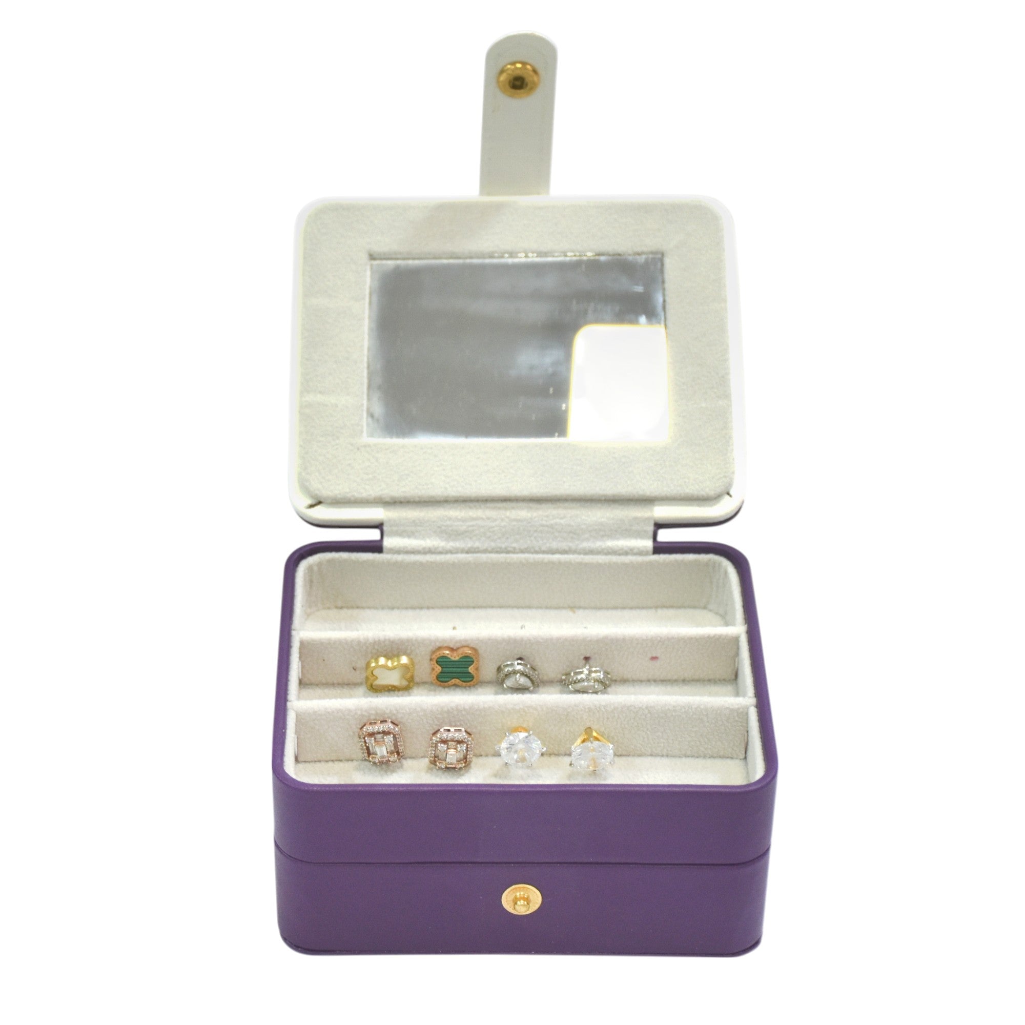 Two Layered Round Portable Jewellery Organiser with Mirror.