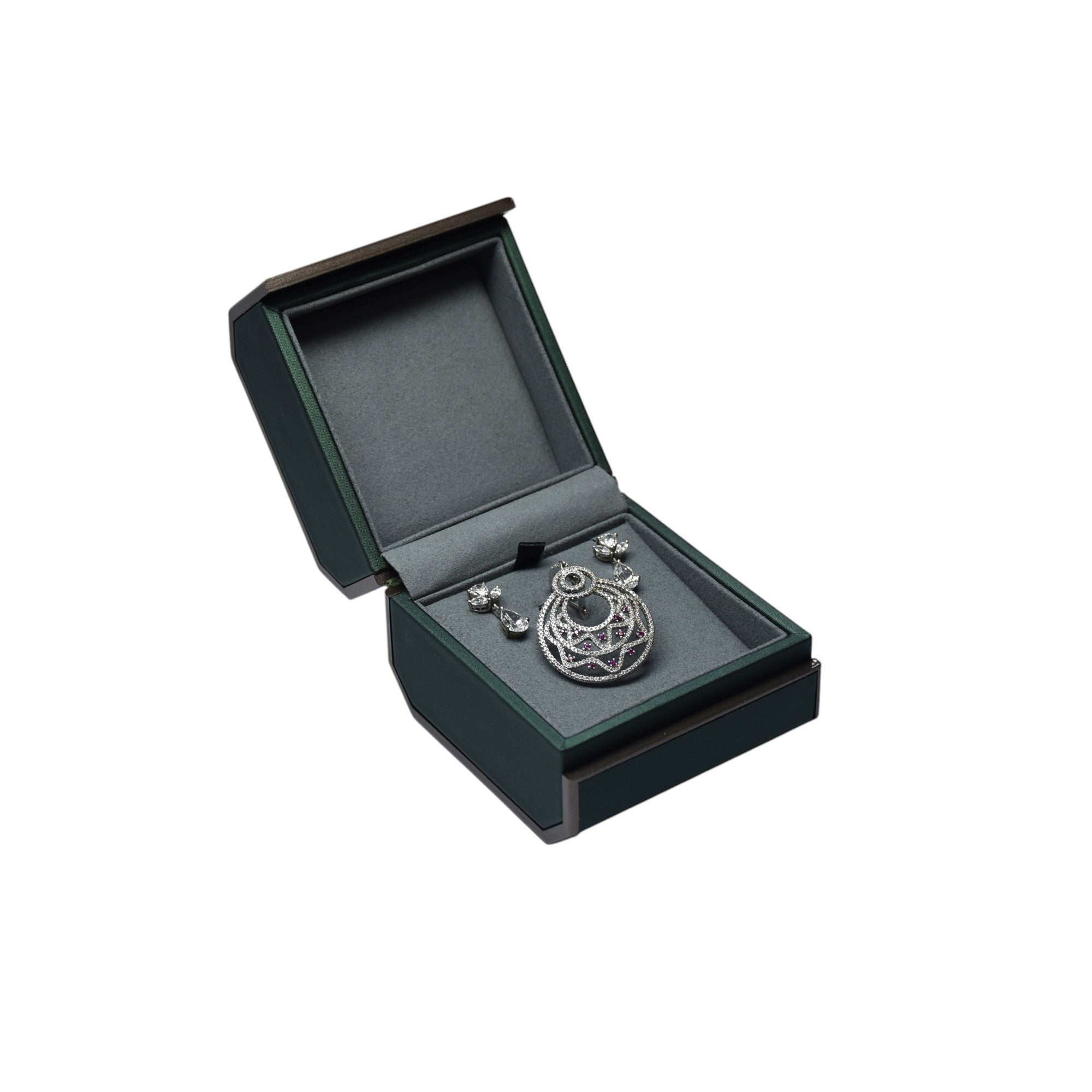 Designer Wooden Jewellery Box With Grey Interior.