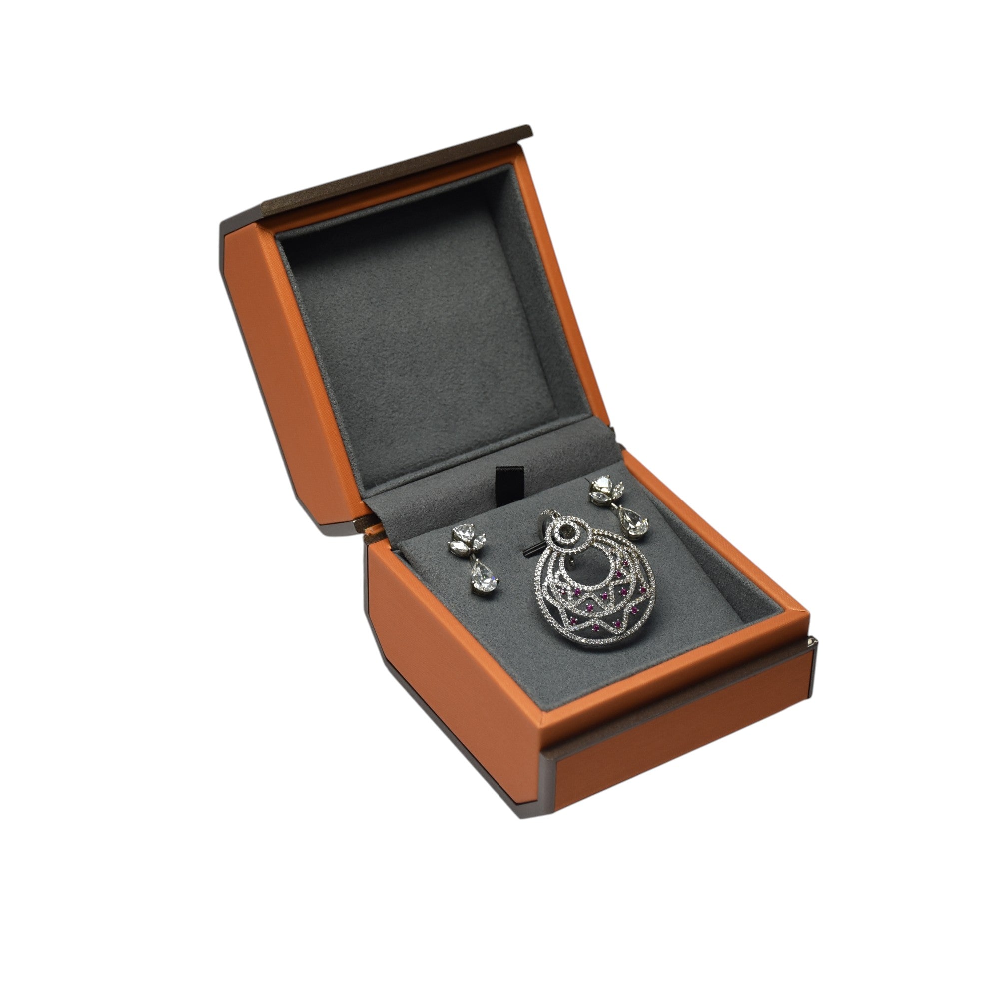 Designer Wooden Jewellery Box With Grey Interior.