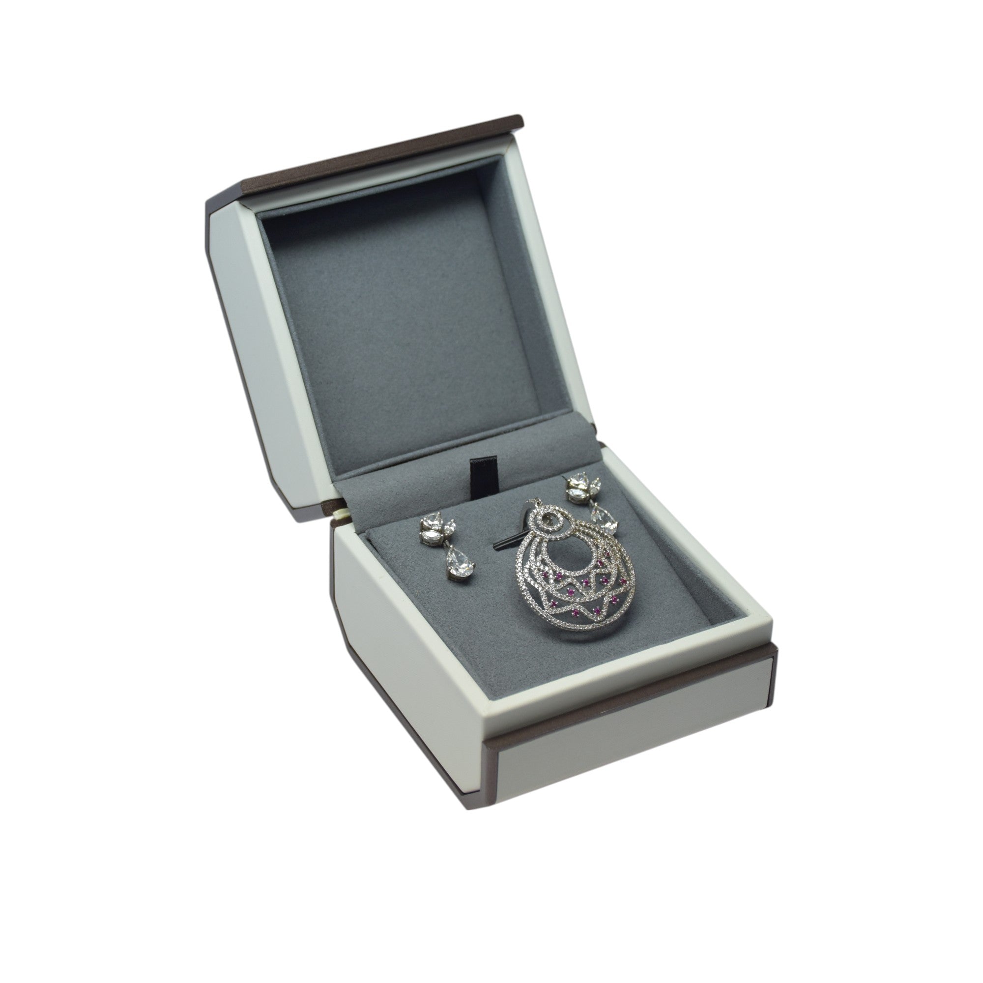 Designer Wooden Jewellery Box With Grey Interior.