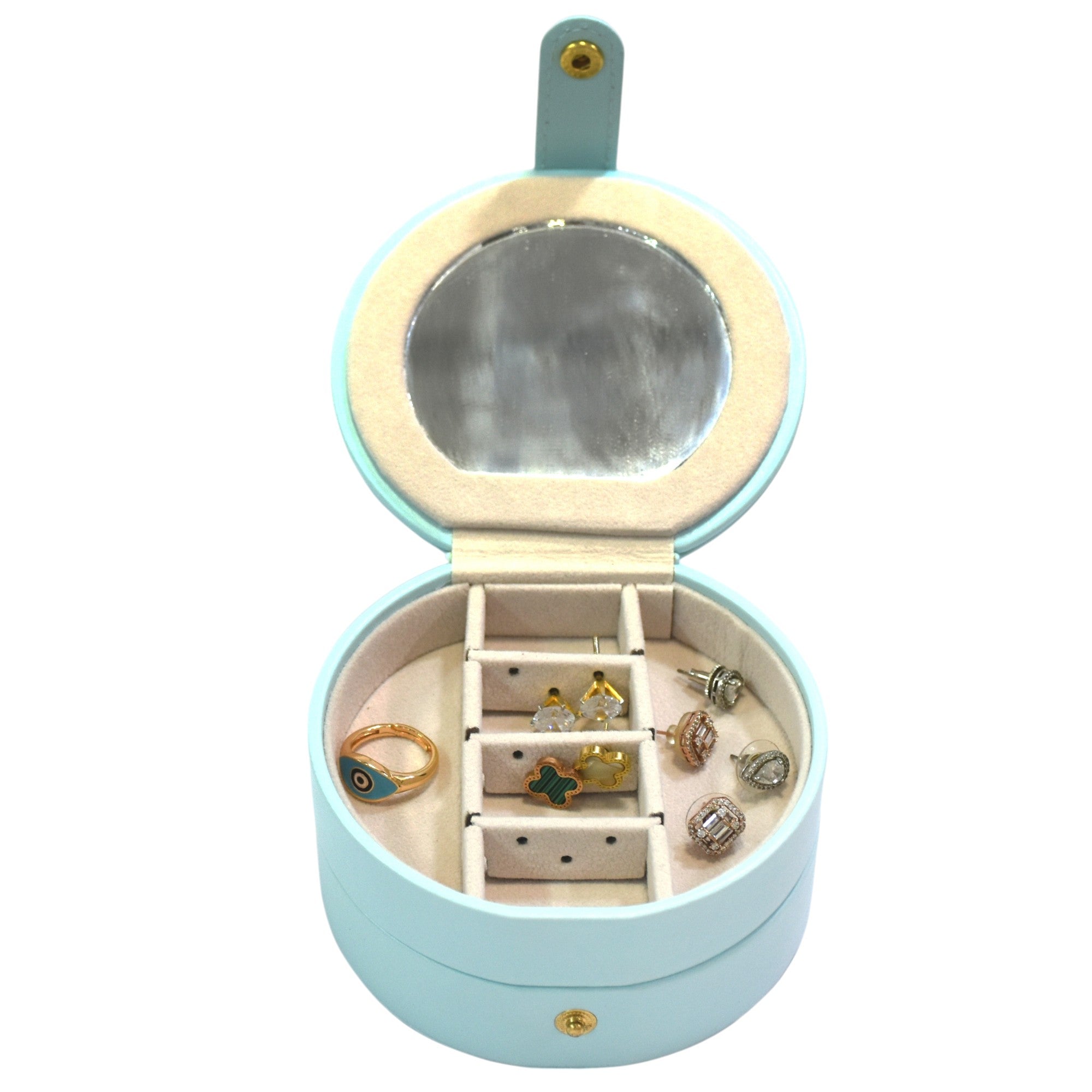 Two Layered Round Portable Jewellery Organiser with Mirror.