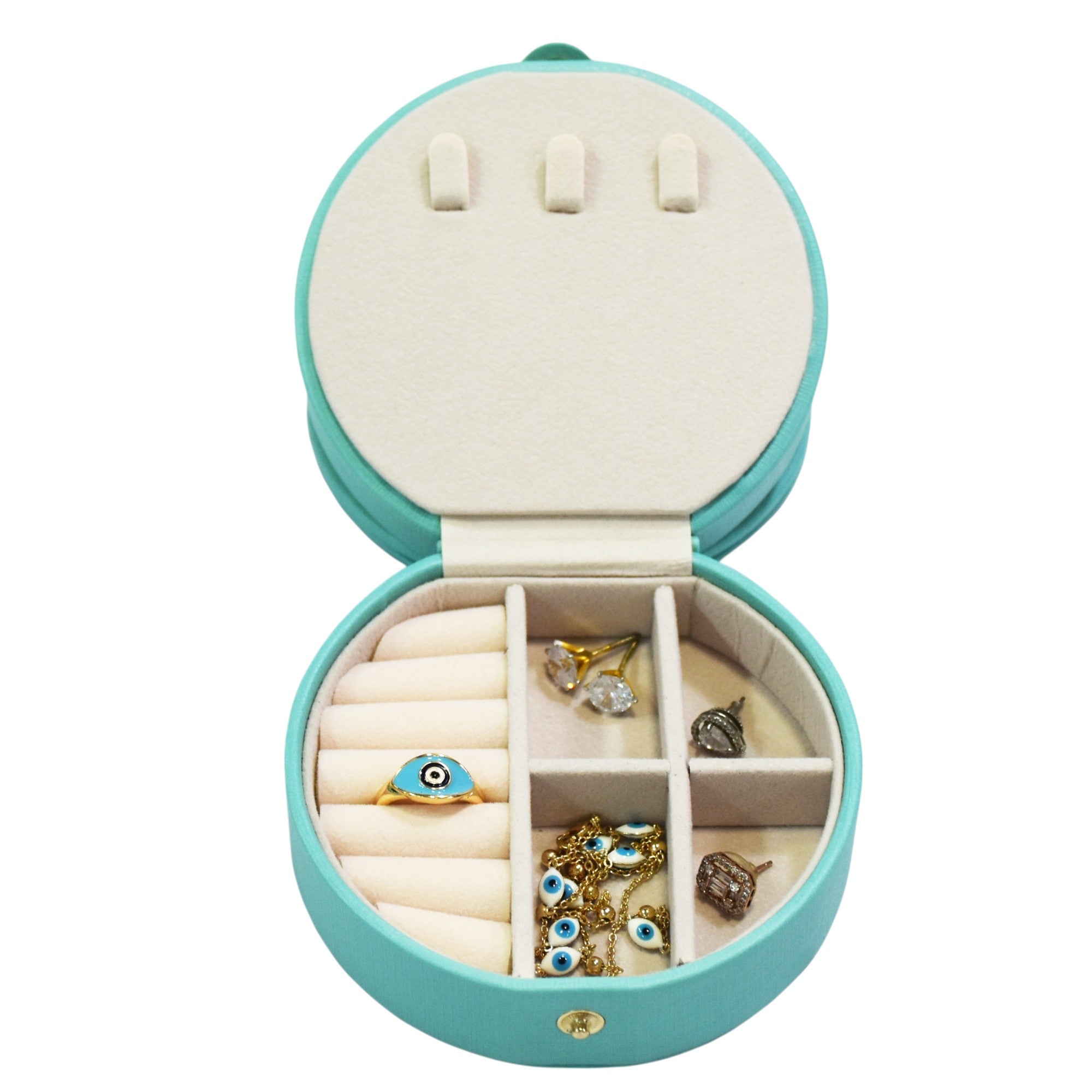 Two Layered Round Portable Jewellery Organiser with Mirror.