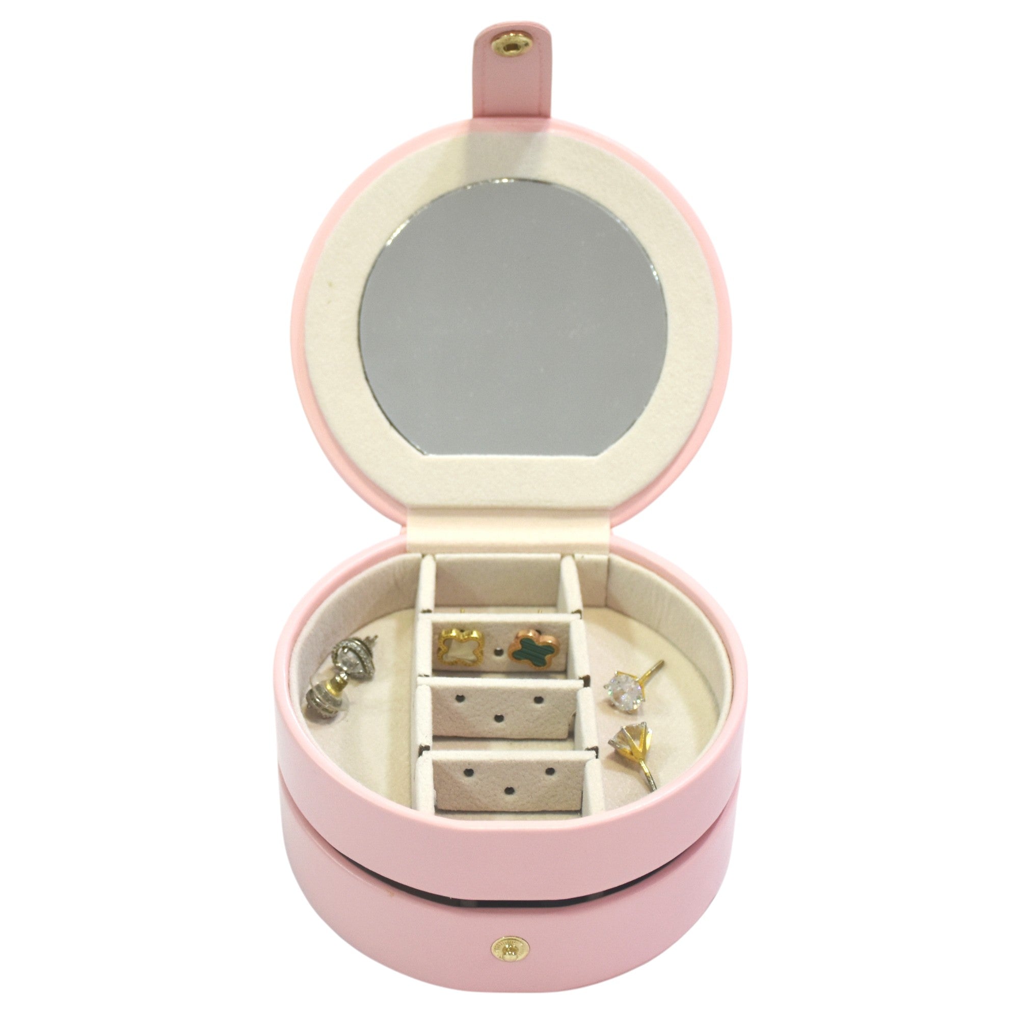 Two Layered Round Portable Jewellery Organiser with Mirror.