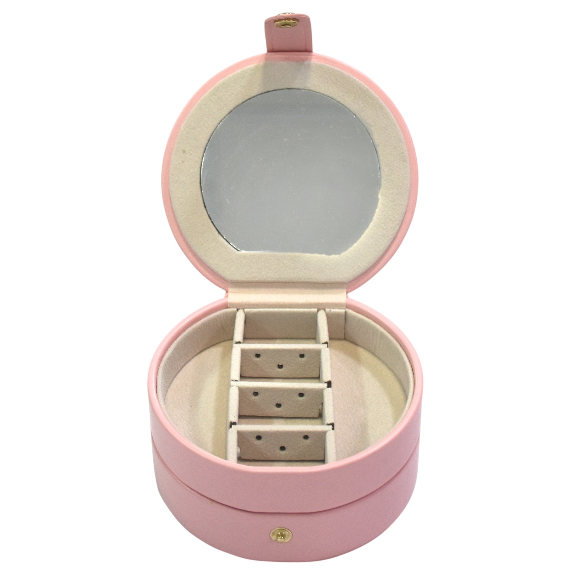 Two Layered Round Portable Jewellery Organiser with Mirror.