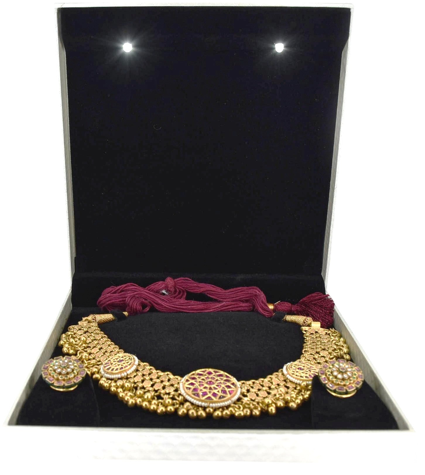 White Jewellery Box With Laser Cut Design & LED Light.