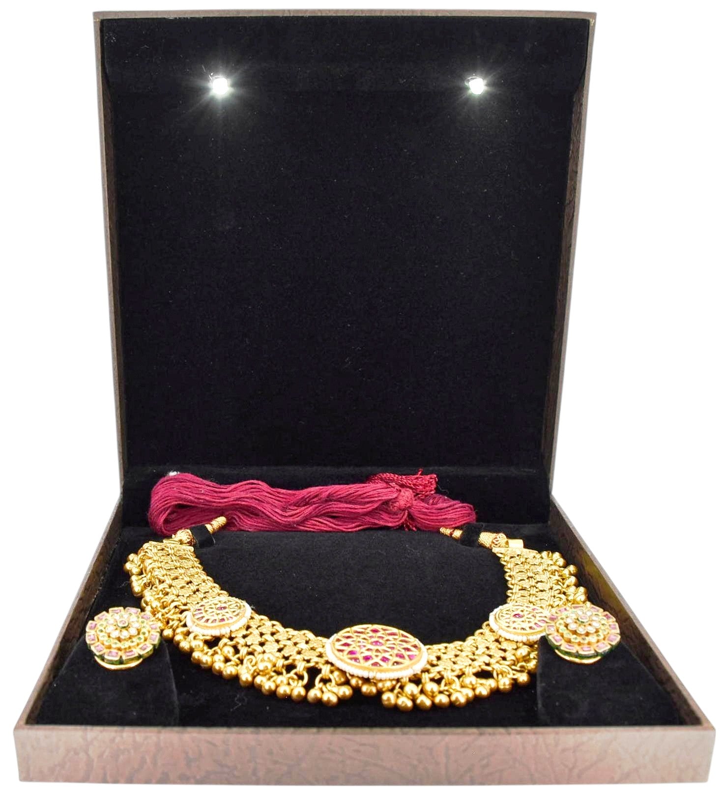 Brown Jewellery Box With Laser Cut Design & LED Light