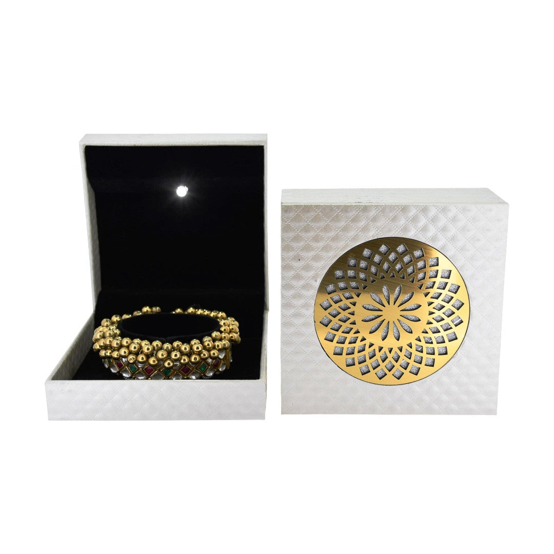 White Jewellery Box With Laser Cut Design & LED Light.