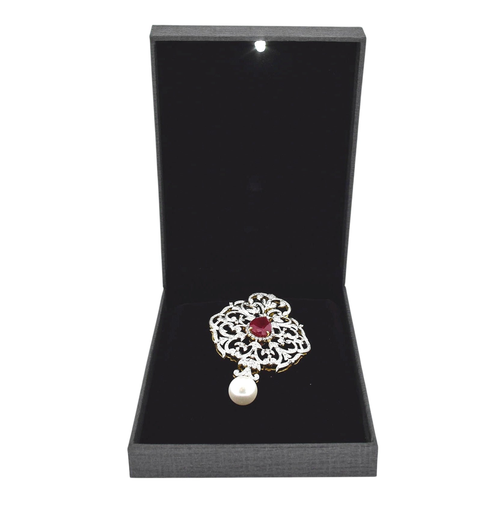 Grey Jewellery Box With Laser Cut Design & LED Light.