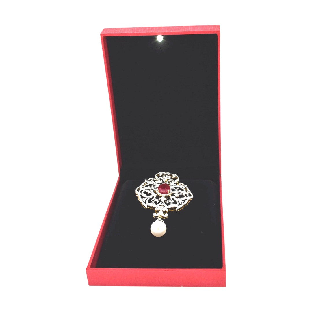 Red Jewellery Box With Laser Cut Design & LED Light.