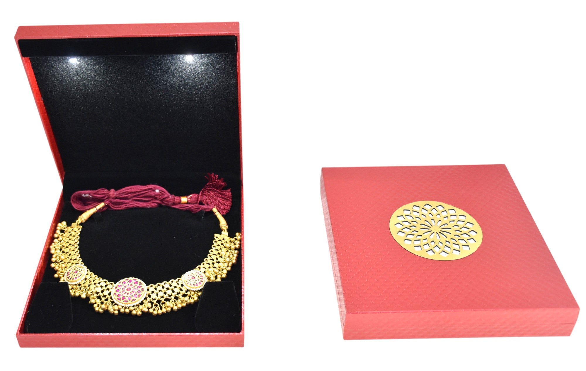 New Red Jewellery Box With Laser Cut Design & LED Light.