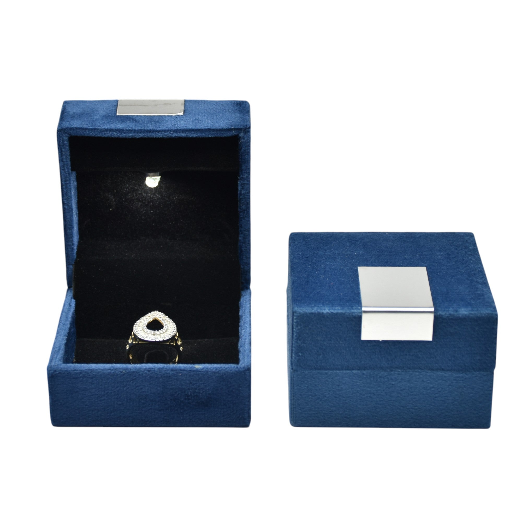 Blue Velvet Jewellery Box with Metal plate & LED Light.