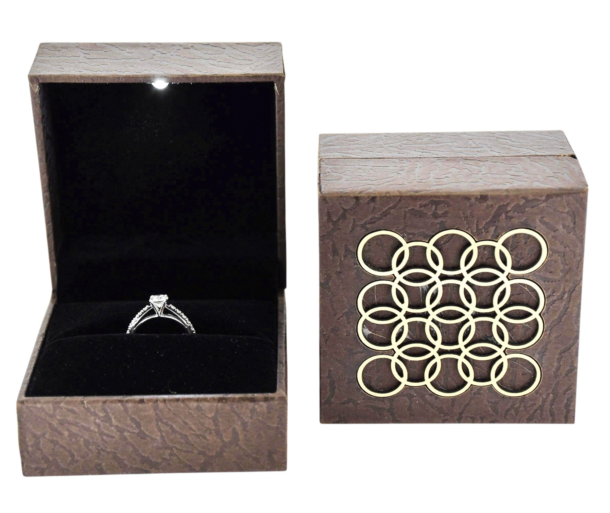 Brown Jewellery Box With Laser Cut Design & LED Light