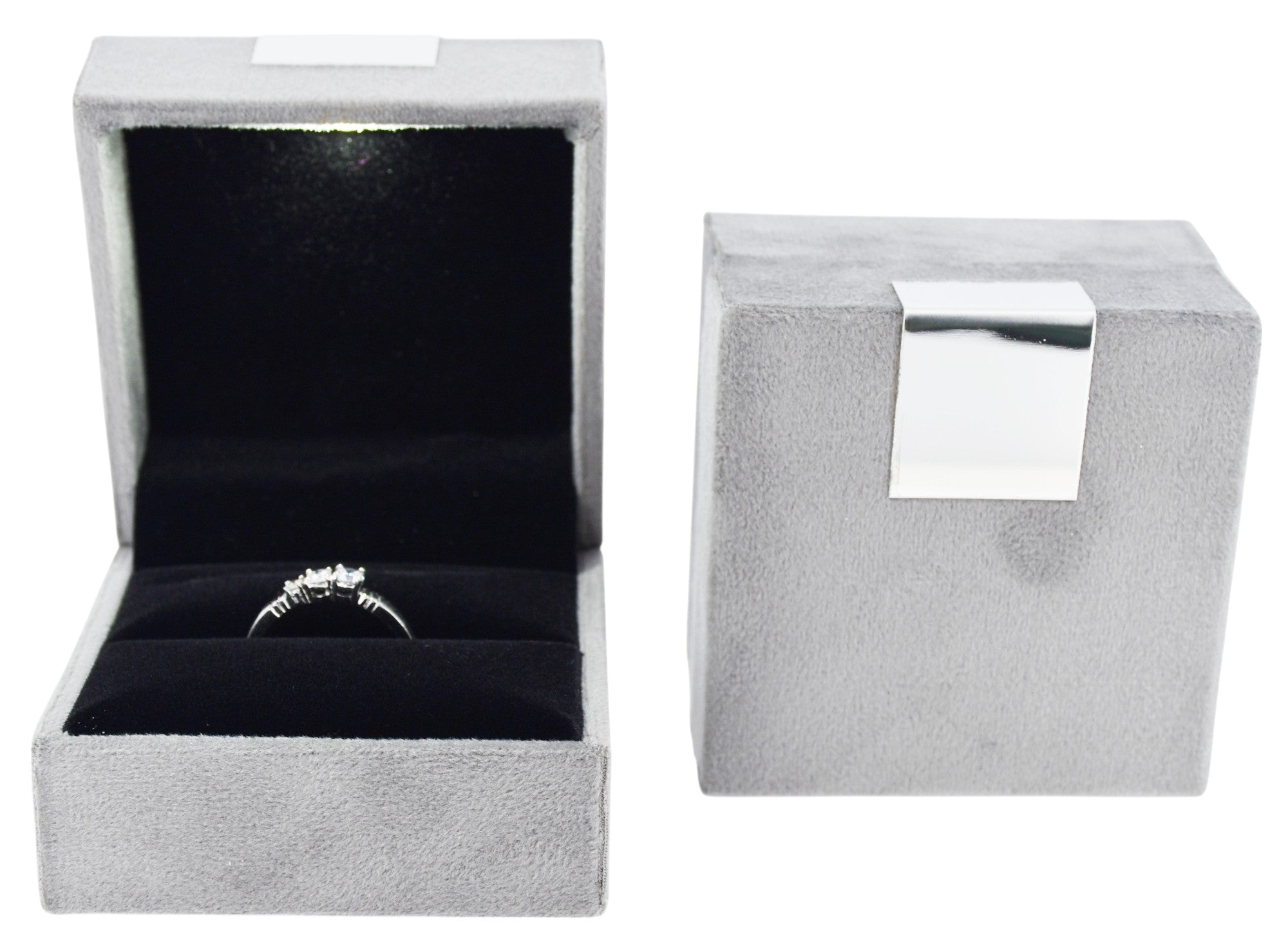 Grey Velvet Jewellery Box With Metal Plate & LED Light.
