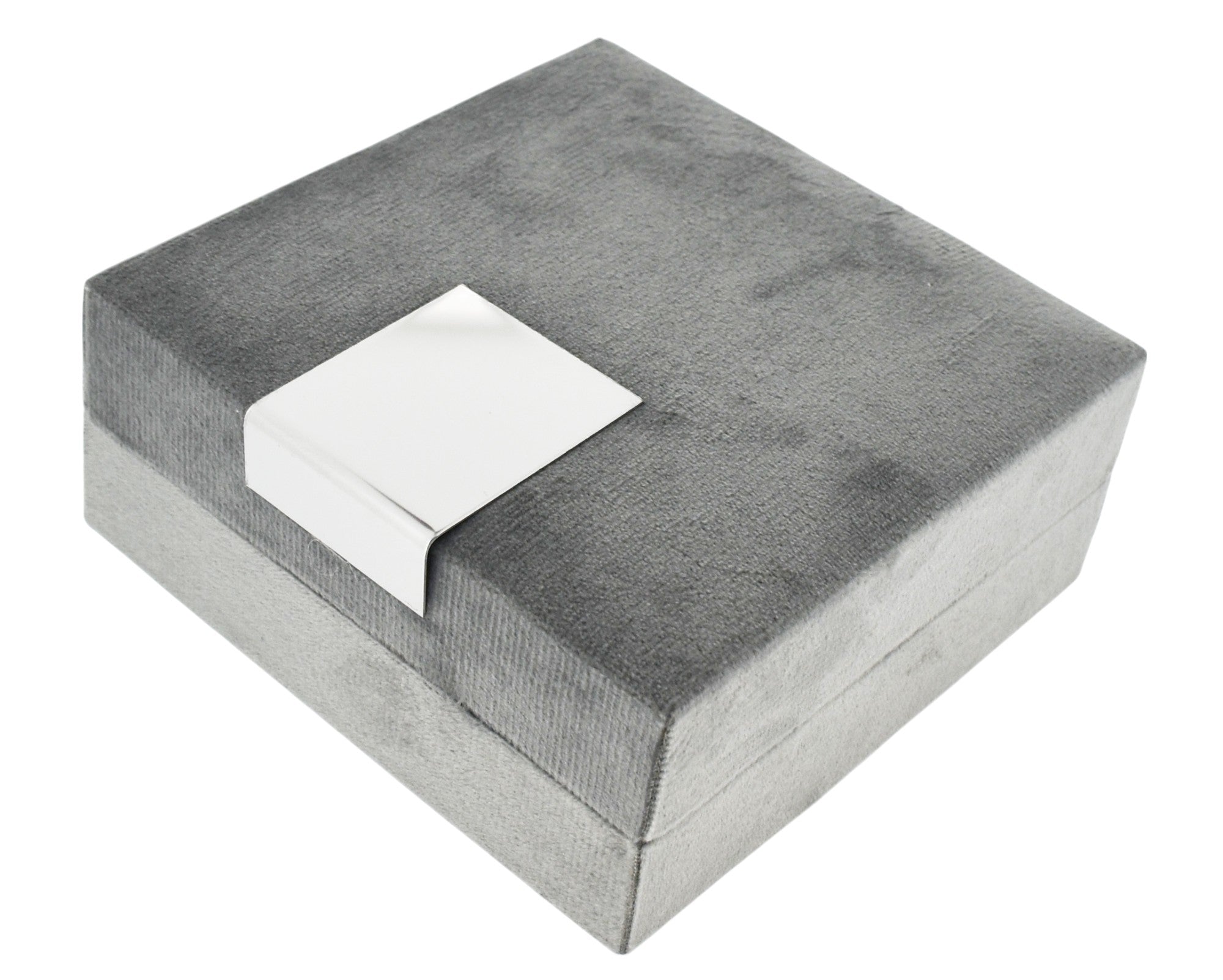 Grey Velvet Jewellery Box With Metal Plate & LED Light.