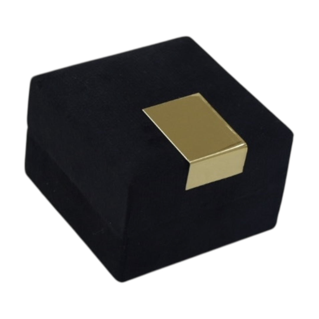 Black Velvet Jewelry Box With Metal Plate & LED Light.