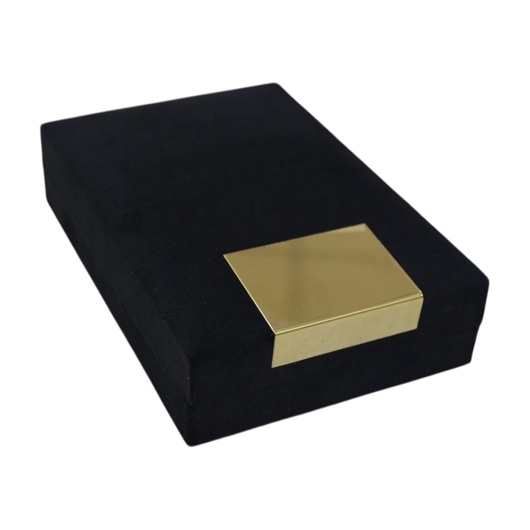 Black Velvet Jewelry Box With Metal Plate & LED Light.