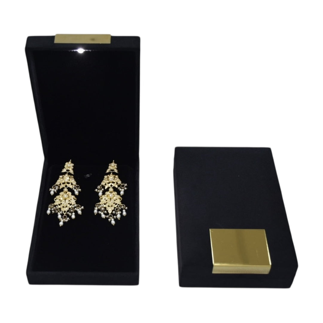 Black Velvet Jewelry Box With Metal Plate & LED Light.