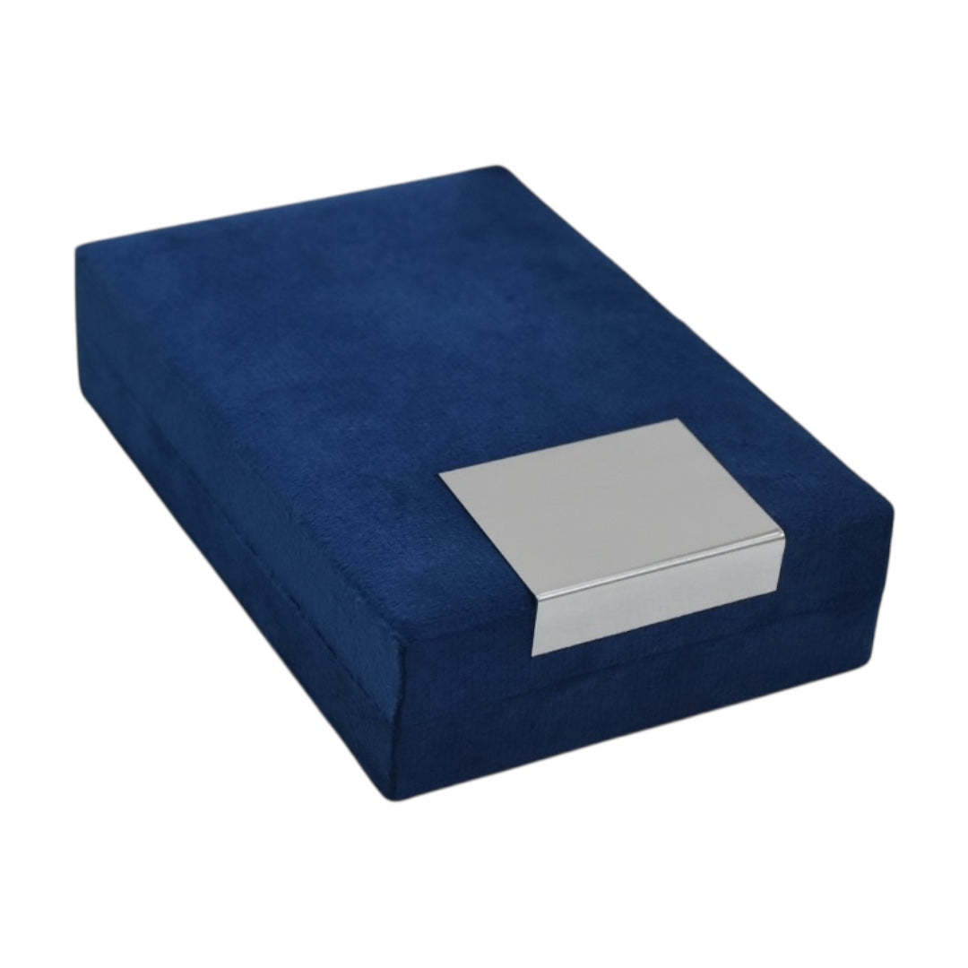 Blue Velvet Jewellery Box with Metal plate & LED Light.