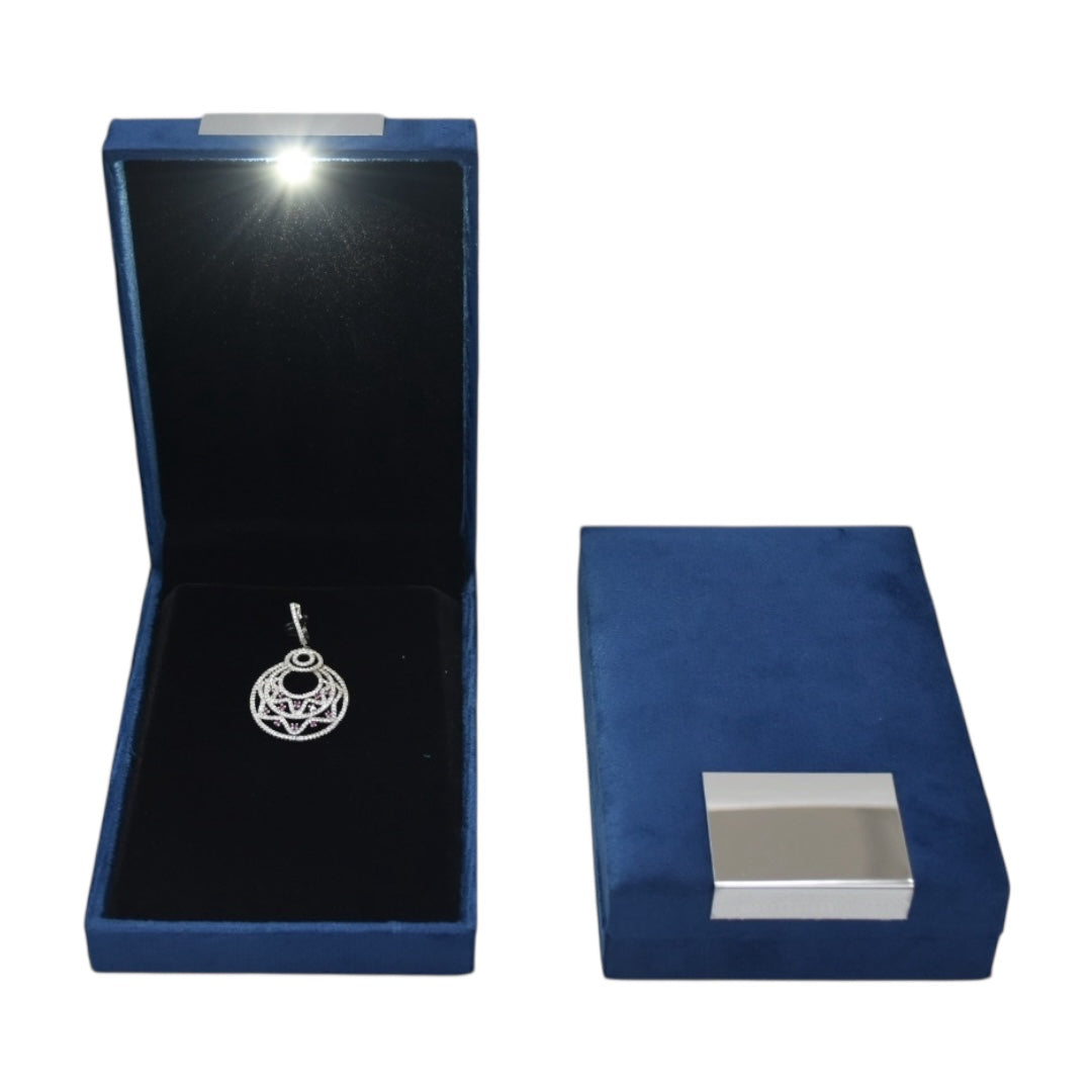Blue Velvet Jewellery Box with Metal plate & LED Light.