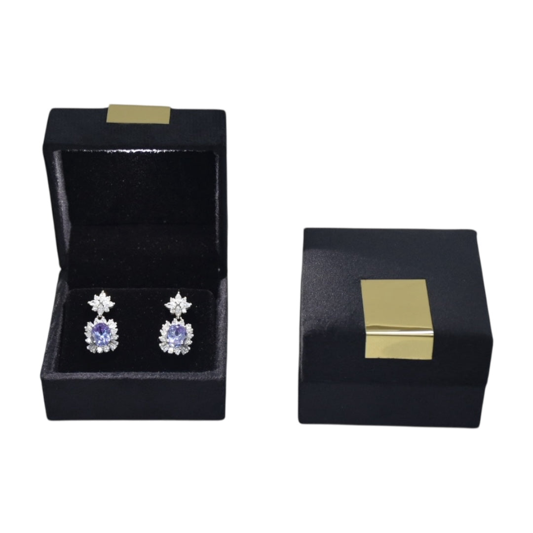 Black Velvet Jewelry Box With Metal Plate & LED Light.