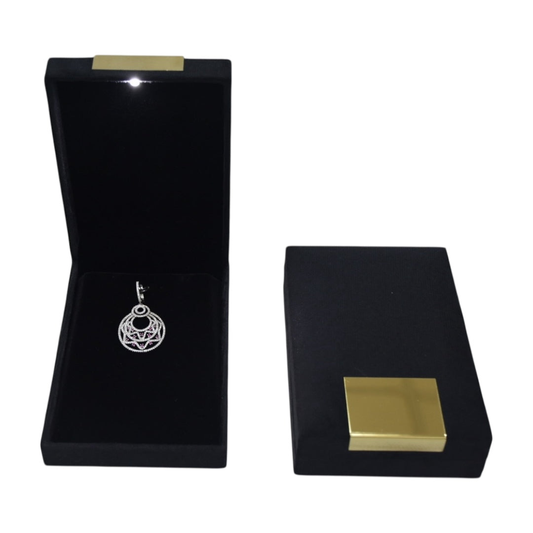 Black Velvet Jewelry Box With Metal Plate & LED Light.
