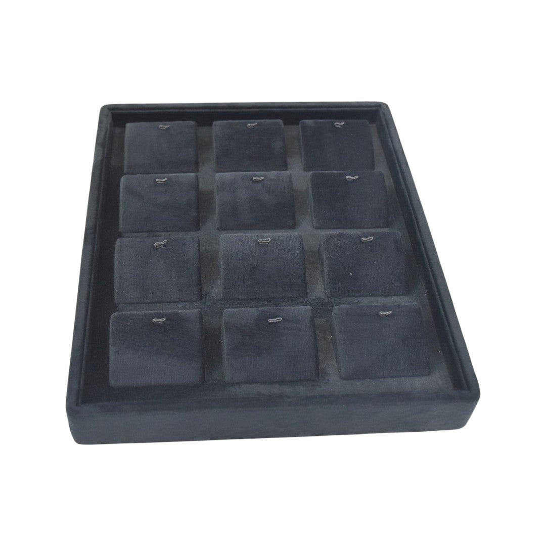 12 Slots Black Suede Jewellery Display Tray (10x12x1.5)